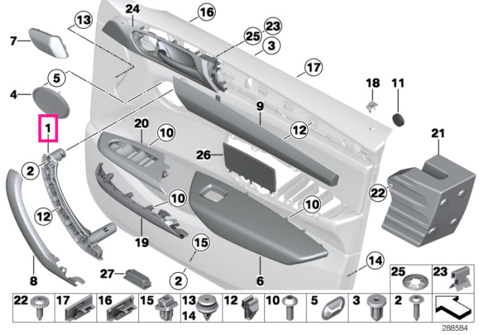 Maner interior usa stanga, fata, Negru (Black) - BMW X3 F25, X4 F26