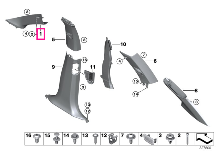  Ornament interior, coloana A, dreapta, Gri (Grau) - BMW X5 F15