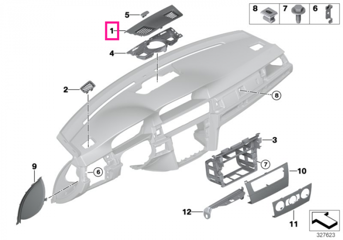 Capac ornamental boxa, consola centrala, cu doua grile ventilatie - BMW Seria 3 E90 E91 E92 E93