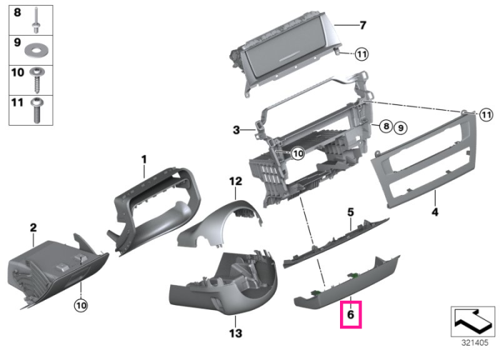 Ornament inferior consola centrala - BMW X3 F25 - RHD (volan dreapta) - intre 01.04.2014 si 31.03.2016