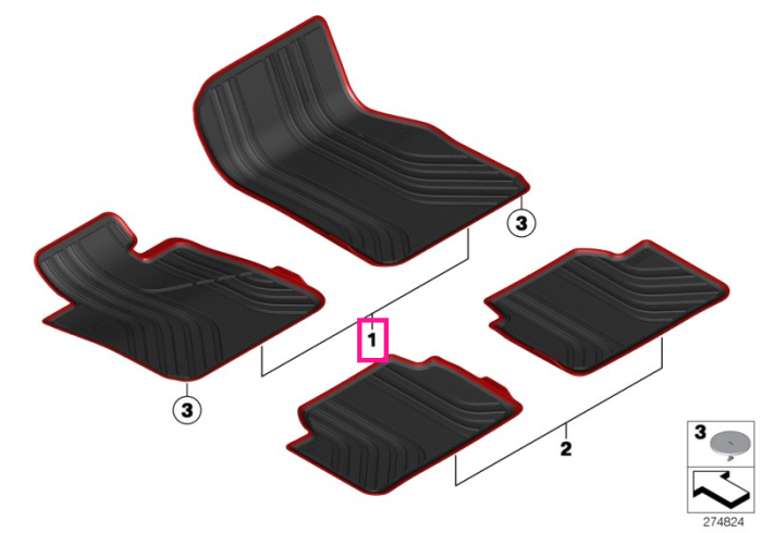 Set covorase fata "All-Weather", SportLine, Negru/Roșu - BMW Seria 4 F32 F33 F36 F82M4 F83M4