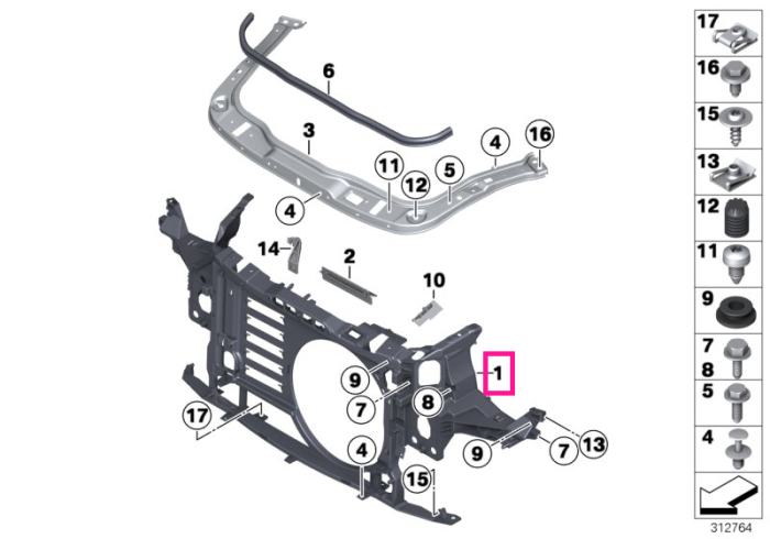 Panou frontal, suport radiator - Mini Cabrio R57, Clubman R55, Coupe R58, Roadster R59, R56 