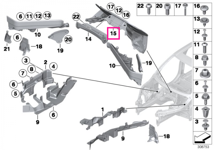  Element inferior de mijloc partitionare compartiment motor - BMW X5 E70 F15 F85 M, X6 E71 F16 F86 M