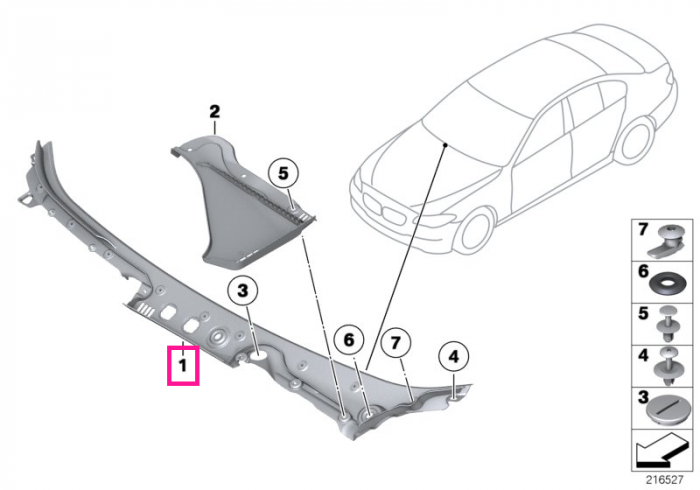 Ornament parbriz, pe capota, peste sistemul stergator parbriz - BMW Seria 5 F10 F11 F18