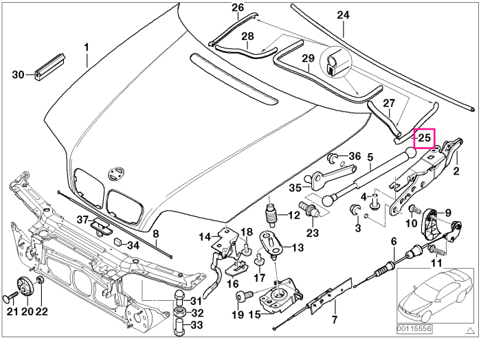 Garnitura etansare capota motor, stanga - BMW Seria 3 E46