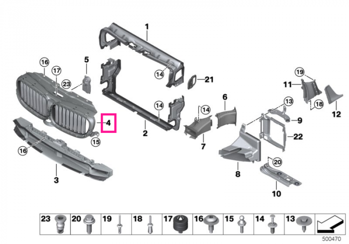 Canal aer / Grila ornamentala superioara, fata - BMW Seria 5 G30 G31 G38