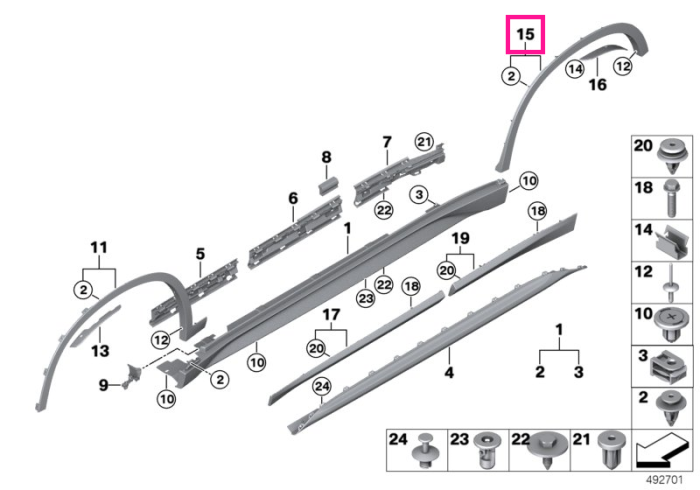 Ornament roata stanga, spate, pe aripa, primerizat, M - BMW X1 F48