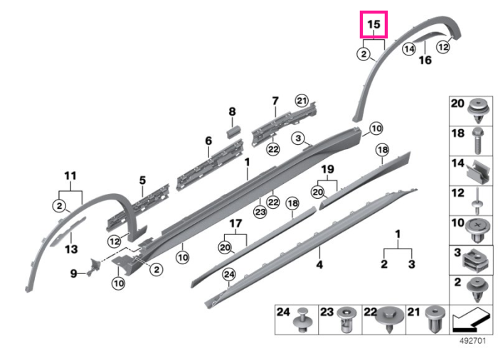  Ornament roata dreapta, spate, pe aripa, primerizat, M - BMW X1 F48	