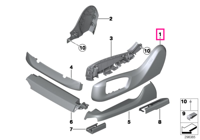 Ornament scaun, exterior, stanga, Alb (ElfenbeinWeis) - BMW Seria 5 F07 F10 F11 F18, Seria 7 F01 F02, X5 F15, X6 F16