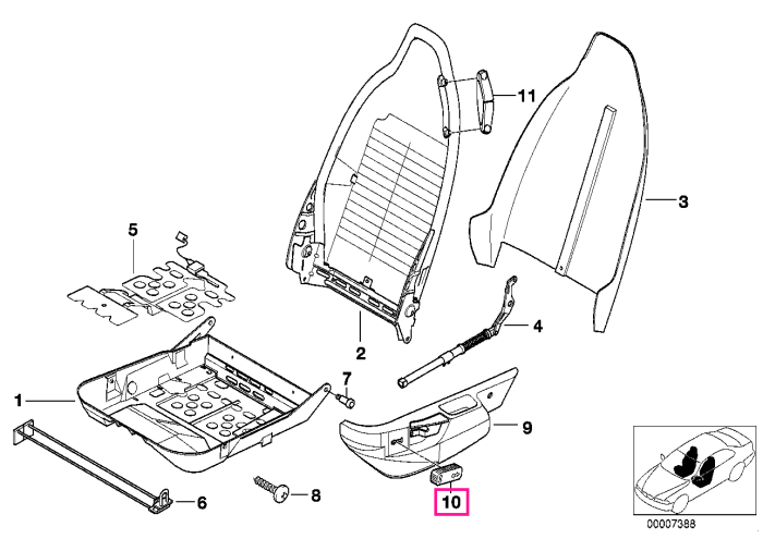 Buton scaun, reglaj longitudinal/vertical - BMW Z3 E36