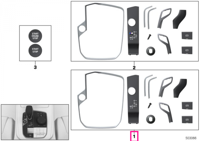 Set ornamente consola centrala, LHD, Basis - BMW Seria 1 F40, Seria 2 F44, Seria 3 G20 G21 G28, Seria 4 G22 G23 G26, Seria 8 G14 G15 G16, X3 G01 G08, X4 G02, X5 G05 G18, X6 G06, X7 G07, Z4 G29