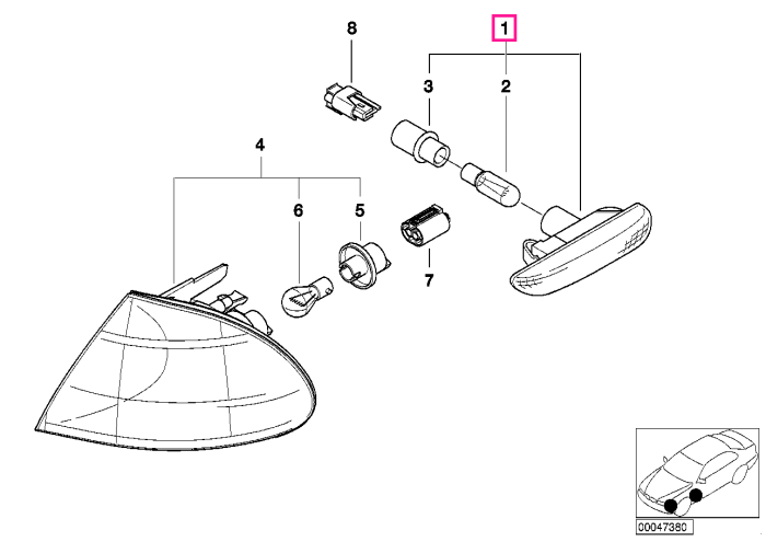 Lampa aditionala semnal, pe aripa stanga, lumina alba - BMW Seria 3 E46 - pana la 28.02.2003