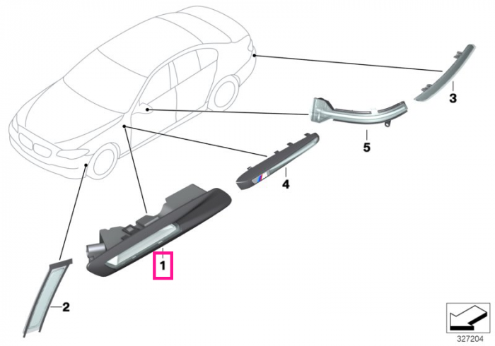 Lampa aditionala semnalizare, pe aripa stanga - BMW Seria 5 F10 F11 F18 - fara Park Assist