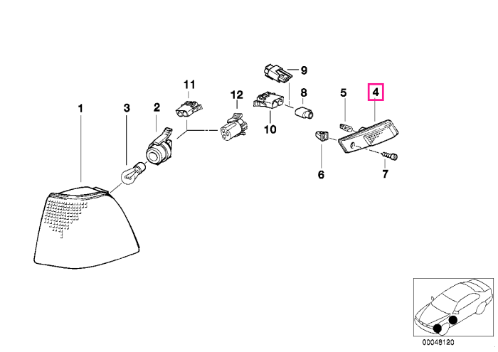  Lampa aditionala semnalizare, pe aripa stanga, lumina galbena - BMW Seria 3 E36, X5 E53