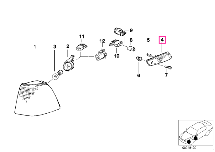  Lampa aditionala semnalizare, pe aripa dreapta, lumina galbena - BMW Seria 3 E36, X5 E53	