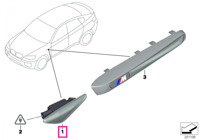 Lampa aditionala semnalizare, pe aripa stanga - BMW X3 F25, X5 E70, X6 E71 E72