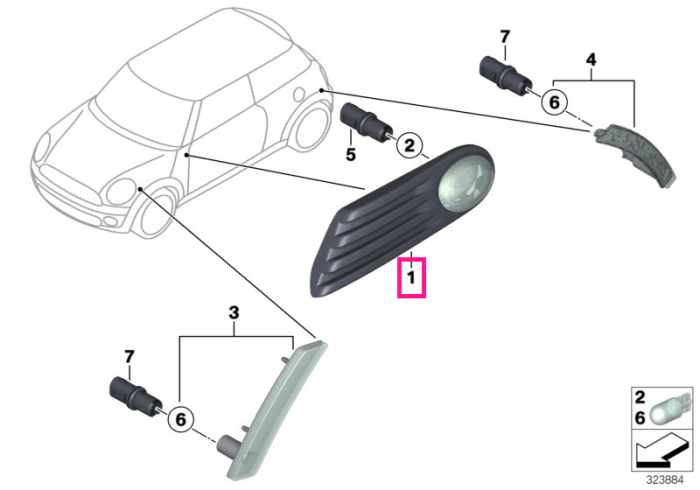  Indicator semnalizare aditional, lateral, dreapta - Mini Cabrio R57, Clubman R55, R56	