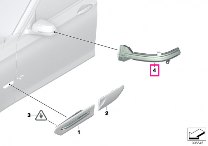 Lampa aditionala semnalizare, pe oglinda laterala stanga - BMW Seria 5 F07 F10 F11 F18, Seria 6 F06 F12 F13, Seria 7 F01 F02 LCI