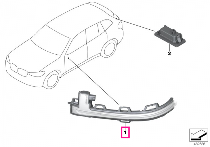 Lampa senalizare auxiliara, pe oglinda laterala stanga - BMW iX3 G08, X3 G01 G08 F97 M, X4 G02 F98 M, X5 G05 F95 M, X5L G18, X6 G06 F96 M, X7 G07, XM G09