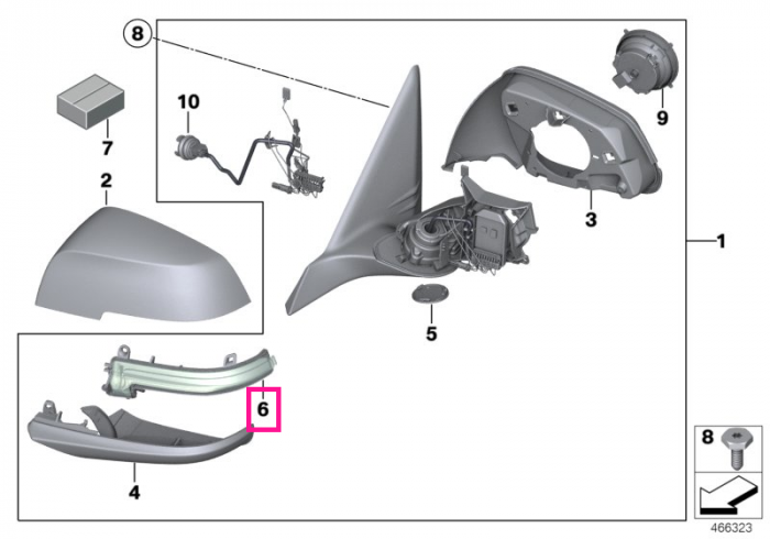 Lampa semnal auxiliara, pe oglinda laterala stanga - BMW X2 F39, Z4 G29