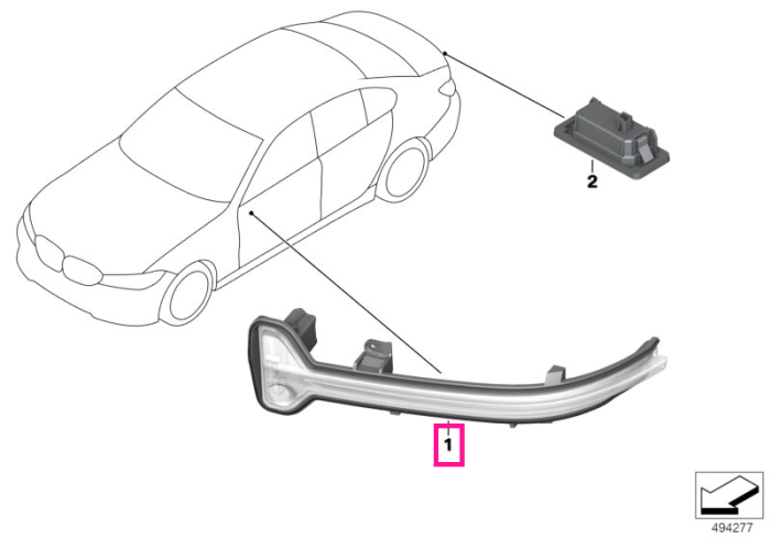 Lampa aditionala semnalizare, pe oglinda laterala, stanga - BMW Seria 2 G42 G87 M2, Seria 3 G20 G21 G28 G80 G81 M3, Seria 4 G22 G23 G26 G82 G83 M4, i3 G28, i4 G26