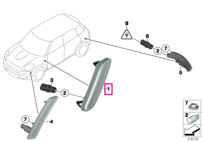  Lampa aditionala semnalizare, dreapta, lumina alba - Mini Countryman R60, Paceman R61	