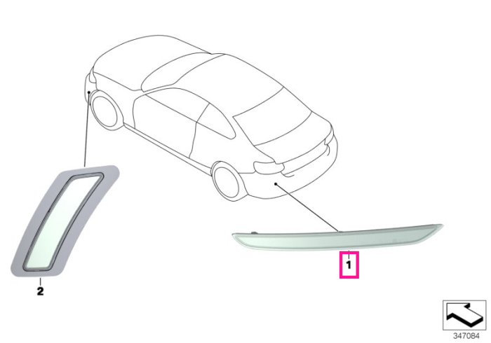  Ornament reflectorizant, bara spate, dreapta - BMW Seria 2 F22 F23 - fara Pachet Aerodinamic M