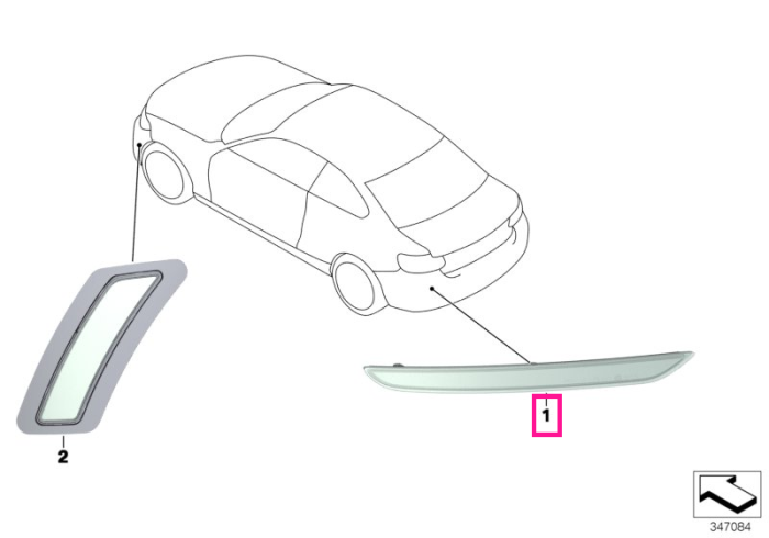  Ornament reflectorizant, bara spate, dreapta - BMW Seria 2 F22 F23 - compatibil cu Pachet Aerodinamic M	