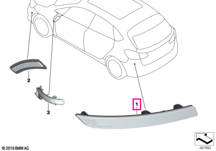 Ornament reflectorizant, bara spate, stanga - BMW Seria 2 F45 F46