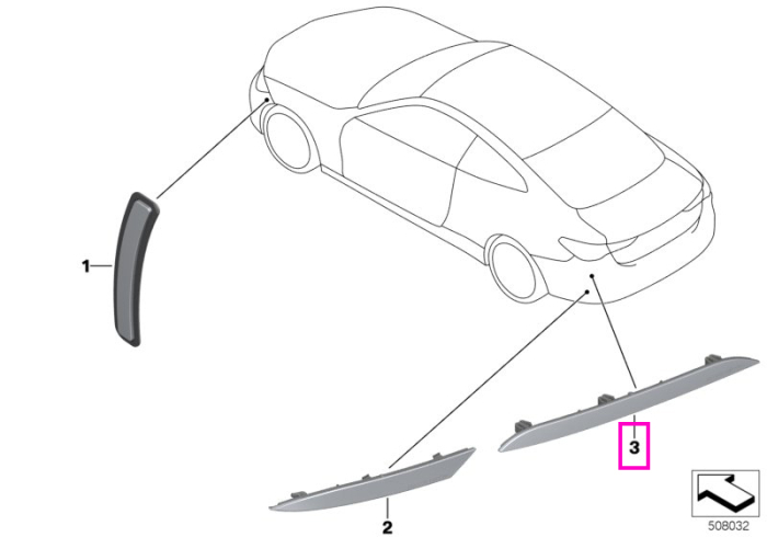 Ornament reflectorizant, bara spate, stanga, M - BMW Seria 4 G22 G23