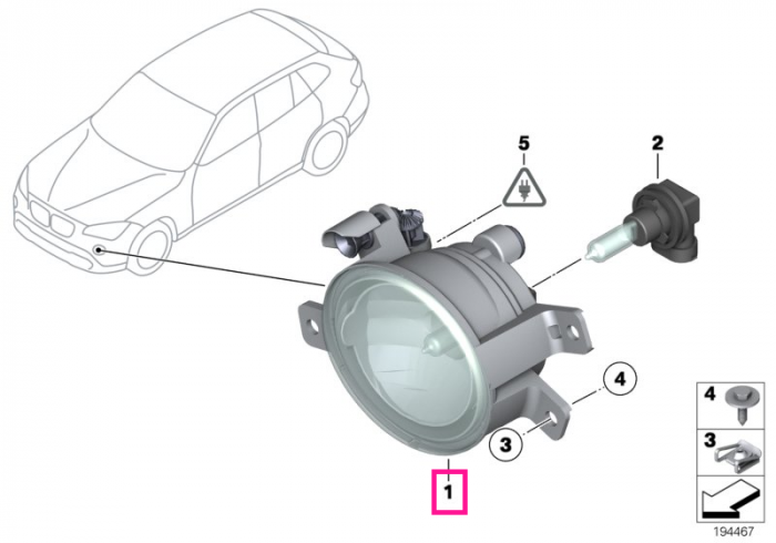 Proiector ceata, stanga - BMW X1 E84 - fara faruri adaptive