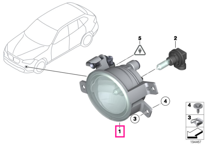 Proiector ceata, stanga - BMW X1 E84 - cu faruri adaptive