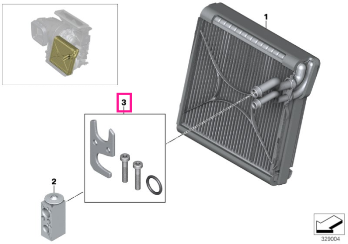 Kit instalare supapa radiator A/C - BMW Seria 1 F40 F52, Seria 2 F44 F45 F46, i3 I01, X1 F48 F49, X2 F39 - Mini Cabrio F57, Clubman F54, Countryman F60, F55, F56