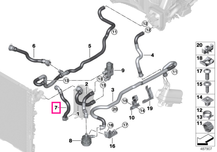 Furtun alimentare lichid racire - BMW Seria 5 G30 G31 G38, Seria 6 G32, Seria 7 G11 G12, Seria 8 G14 G15 G16