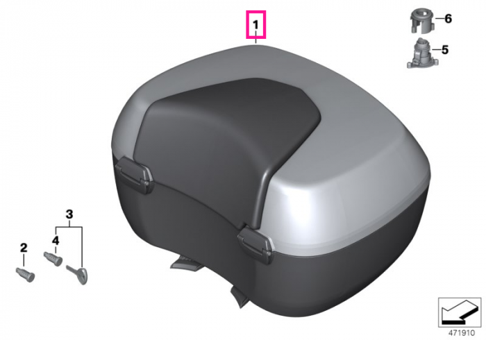 Top case BMW, 49L, Argintiu deschis (WeissAlu) - BMW Motorrad K26 (R 900 RT, R 1200 RT), K44 (K 1200 GT, K 1300 GT)     